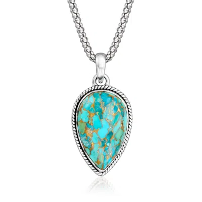 Ross-simons Pear-shaped Turquoise Pendant Necklace In Sterling Silver In Multi