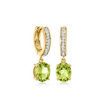 Ross-simons Peridot And . Lab-grown Diamond Hoop Drop Earrings In 18kt Gold Over Sterling