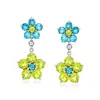 Ross-simons Peridot And Swiss Blue Topaz Floral Drop Earrings With White Topaz In Sterling Silver In Green
