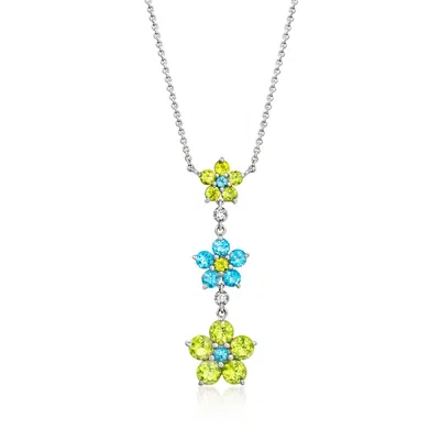 Ross-simons Peridot And . Swiss Blue Topaz Floral Y-necklace With White Topaz In Sterling Silver In Multi