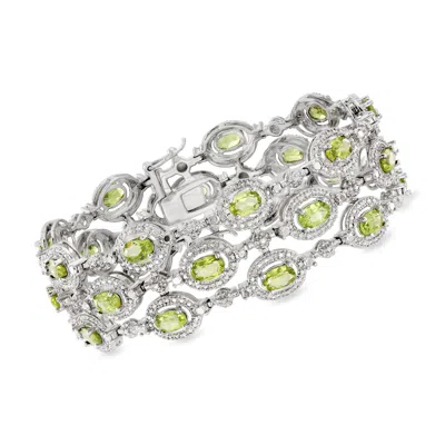 Ross-simons Peridot Bracelet With Diamond Accents In Sterling Silver In Green