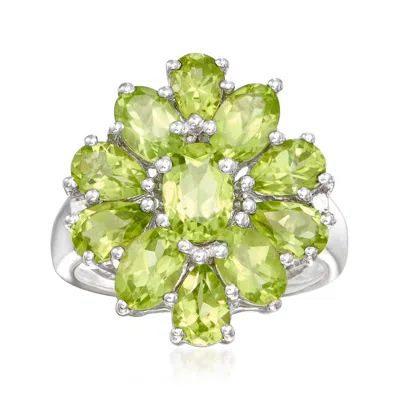 Ross-simons Peridot Cluster Ring In Sterling Silver In Green