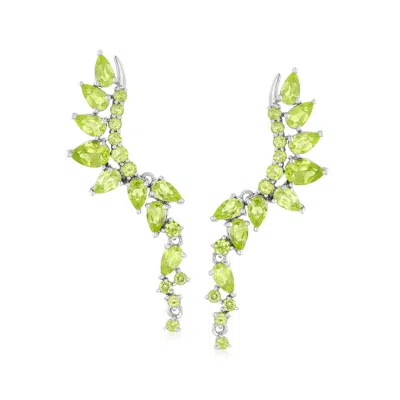 Ross-simons Peridot Drop Earrings In Sterling Silver In Green