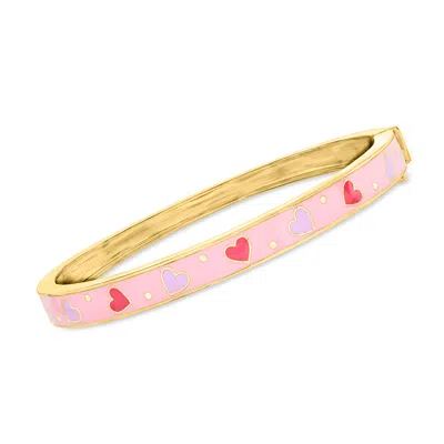 Ross-simons Pink And Purple Enamel Heart Bangle Bracelet In 18kt Gold Over Sterling In Multi