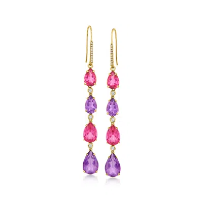Ross-simons Pink And White Topaz And Amethyst Drop Earrings In 18kt Gold Over Sterling