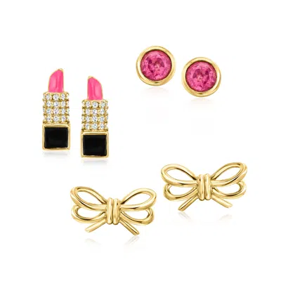 Ross-simons Pink And White Topaz Jewelry Set With Multicolored Enamel: 3 Pairs Of Accessory Earrings In 18kt Gol In Gold