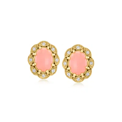 Ross-simons Pink Coral And . White Zircon Earrings In 18kt Gold Over Sterling