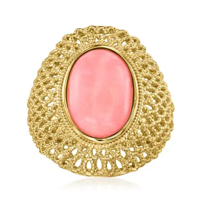 Ross-simons Pink Coral Dome Ring In 18kt Gold Over Sterling