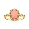 Ross-simons Pink Coral Ring With White Zircons In 18kt Gold Over Sterling In White