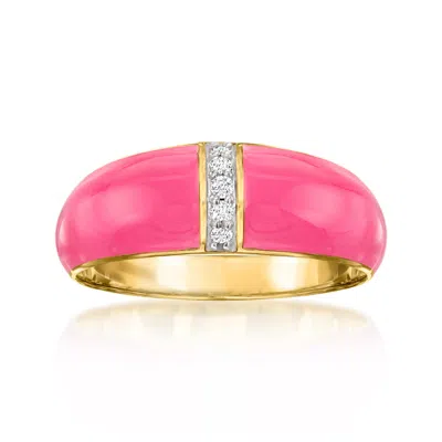 Ross-simons Pink Enamel Dome Ring With Diamonds In 18kt Gold Over Sterling In White