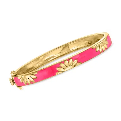 Ross-simons Pink Enamel Floral Bangle Bracelet In 18kt Gold Over Sterling
