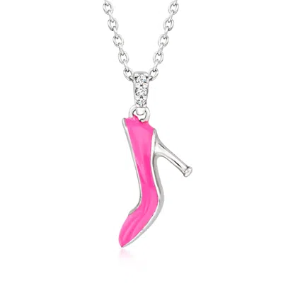 Ross-simons Pink Enamel High-heel Pendant Necklace In Sterling Silver In Multi