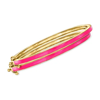 Ross-simons Pink Enamel Jewelry Set: 2 Bangle Bracelets In 18kt Gold Over Sterling In Multi