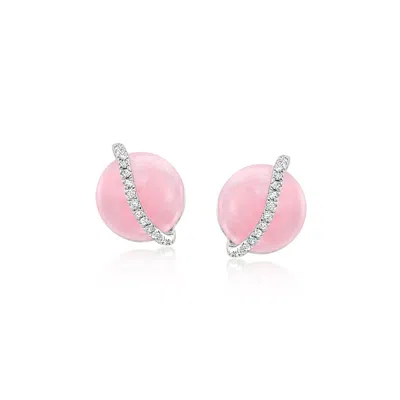 Ross-simons Pink Jade And Diamond Swirl Earrings In Sterling Silver