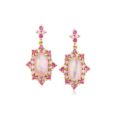 Ross-simons Pink Mother-of-pearl And Pink Sapphire Drop Earrings In 18kt Gold Over Sterling
