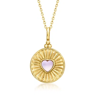 Ross-simons Pink Mother-of-pearl And Red Agate Reversible Heart Pendant Necklace In 18kt Gold Over Sterling In Multi
