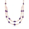 Ross-simons Pink Opal And Amethyst Bead Necklace With 18kt Gold Over Sterling In Multi