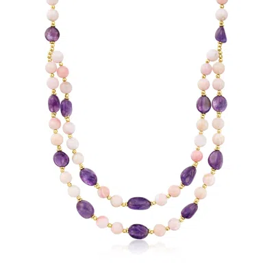 Ross-simons Pink Opal And Amethyst Bead Necklace With 18kt Gold Over Sterling In Purple