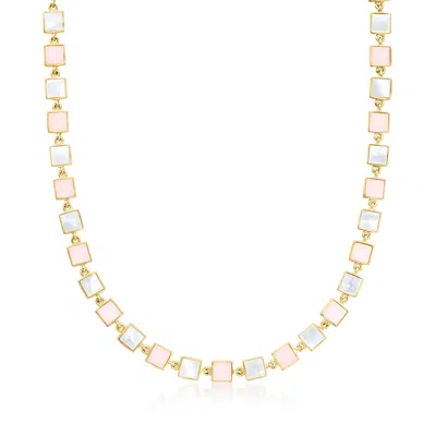 Ross-simons Pink Opal And Mother-of-pearl Station Necklace In 18kt Gold Over Sterling