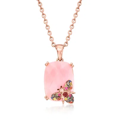 Ross-simons Pink Opal Bumblebee Pendant Necklace In 18kt Rose Gold Over Sterling In Multi