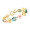 Ross-simons Pink Opal, Turquoise And Multi-gemstone Overlay Bracelet In 18kt Gold Over Sterling In Multi
