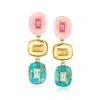 Ross-simons Pink Opal, Turquoise And . Multi-gemstone Overlay Drop Earrings In 18kt Gold Over Sterling In Multi
