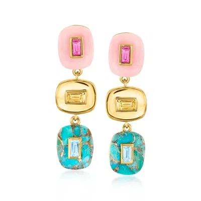 Ross-simons Pink Opal, Turquoise And . Multi-gemstone Overlay Drop Earrings In 18kt Gold Over Sterling