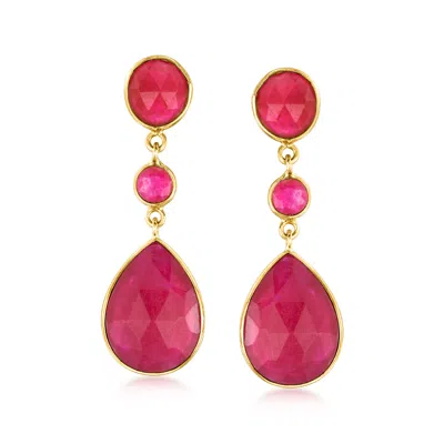 Ross-simons Pink Quartz Drop Earrings In 18kt Gold Over Sterling