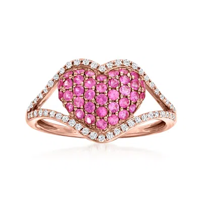 Ross-simons Pink Sapphire And . Diamond Heart Ring In 14kt Rose Gold In White