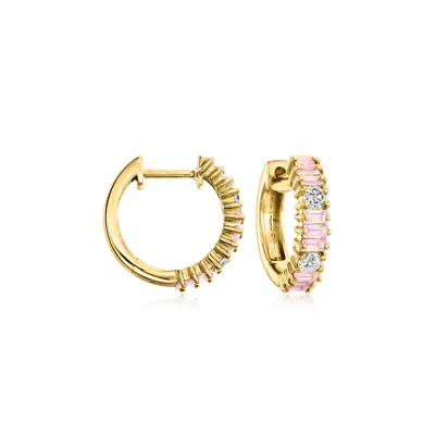 Ross-simons Pink Sapphire And . Diamond Hoop Earrings In 14kt Yellow Gold