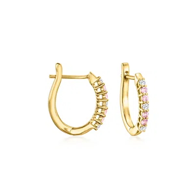 Ross-simons Pink Sapphire And . Diamond Hoop Earrings In 18kt Gold Over Sterling