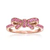 Ross-simons Pink Sapphire Bow Ring In 18kt Rose Gold Over Sterling In Pink