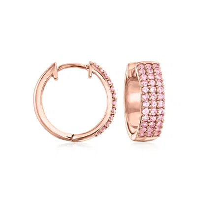 Ross-simons Pink Sapphire Hoop Earrings In 18kt Rose Gold Over Sterling