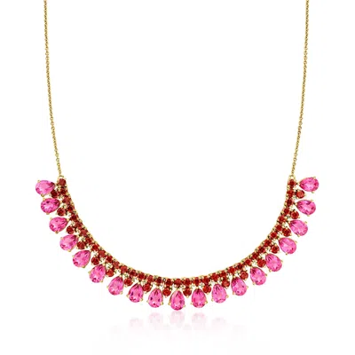 Ross-simons Pink Topaz And Garnet Necklace In 18kt Gold Over Sterling In Multi