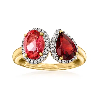 Ross-simons Pink Topaz And Garnet Toi Et Moi Ring With . White Topaz In 18kt Gold Over Sterling In Red