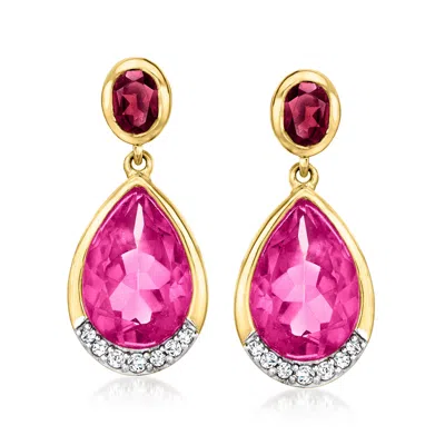 Ross-simons Pink Topaz And . Rhodolite Garnet Drop Earrings With . Diamonds In 18kt Gold Over Sterling