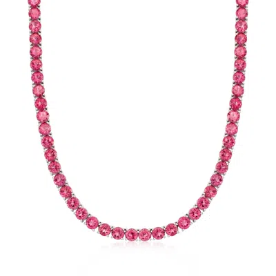 Ross-simons Pink Topaz Tennis Necklace In Sterling Silver In Multi