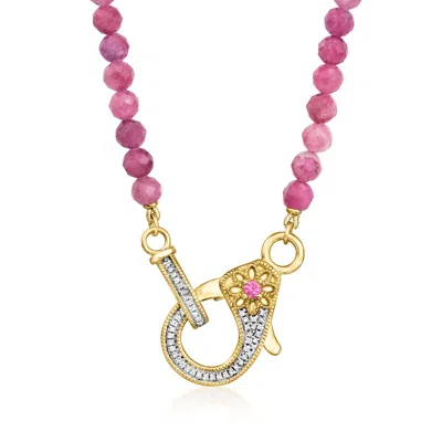 Ross-simons Pink Tourmaline Bead And . Diamond Lobster Clasp Necklace With Single Rhodolite Garnet In 18kt Gold  In Multi