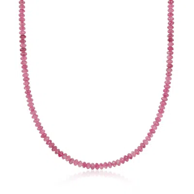 Ross-simons Pink Tourmaline Bead Necklace With 14kt Yellow Gold Magnetic Clasp In Red