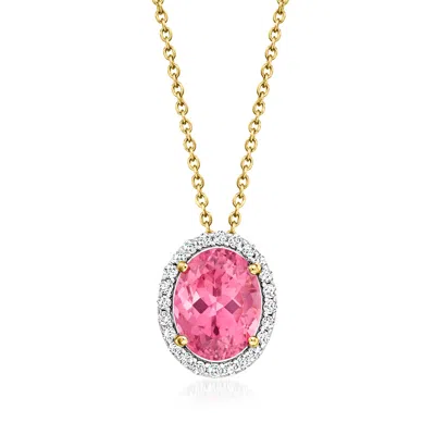 Ross-simons Pink Tourmaline Pendant Necklace With . Diamonds In 14kt Yellow Gold