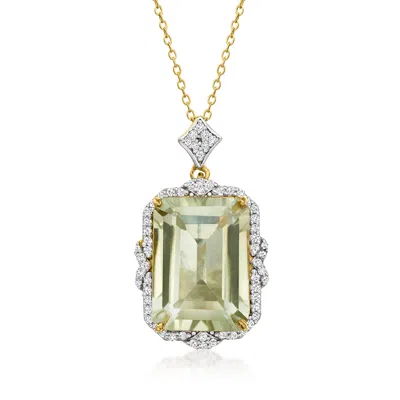 Ross-simons Prasiolite And White Zircon Pendant Necklace In 18kt Gold Over Sterling