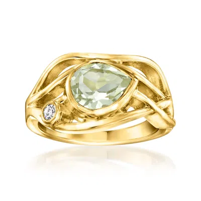 Ross-simons Prasiolite Highway Ring With Single Lab-grown Diamond In 18kt Gold Over Sterling In Green