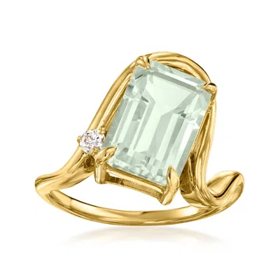 Ross-simons Prasiolite Ring With Single Lab-grown Diamond In 18kt Gold Over Sterling In Green