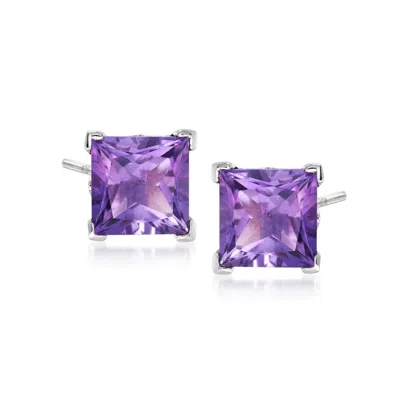 Ross-simons Princess-cut Amethyst Stud Earrings In Sterling Silver In Purple