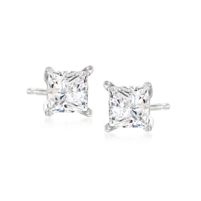 Ross-simons Princess-cut Cz Stud Earrings In 14kt White Gold