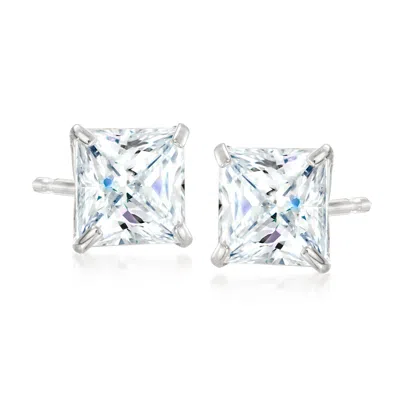Ross-simons Princess-cut Cz Stud Earrings In 14kt White Gold
