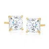 Ross-simons Princess-cut Cz Stud Earrings In 14kt Yellow Gold In White
