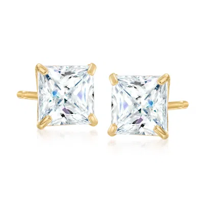 Ross-simons Princess-cut Cz Stud Earrings In 14kt Yellow Gold In White