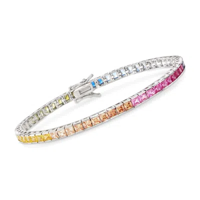 Ross-simons Princess-cut Rainbow Simulated Sapphire Tennis Bracelet In Sterling Silver In Multi