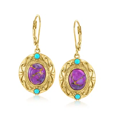 Ross-simons Purple And Blue Turquoise Drop Earrings In 18kt Gold Over Sterling